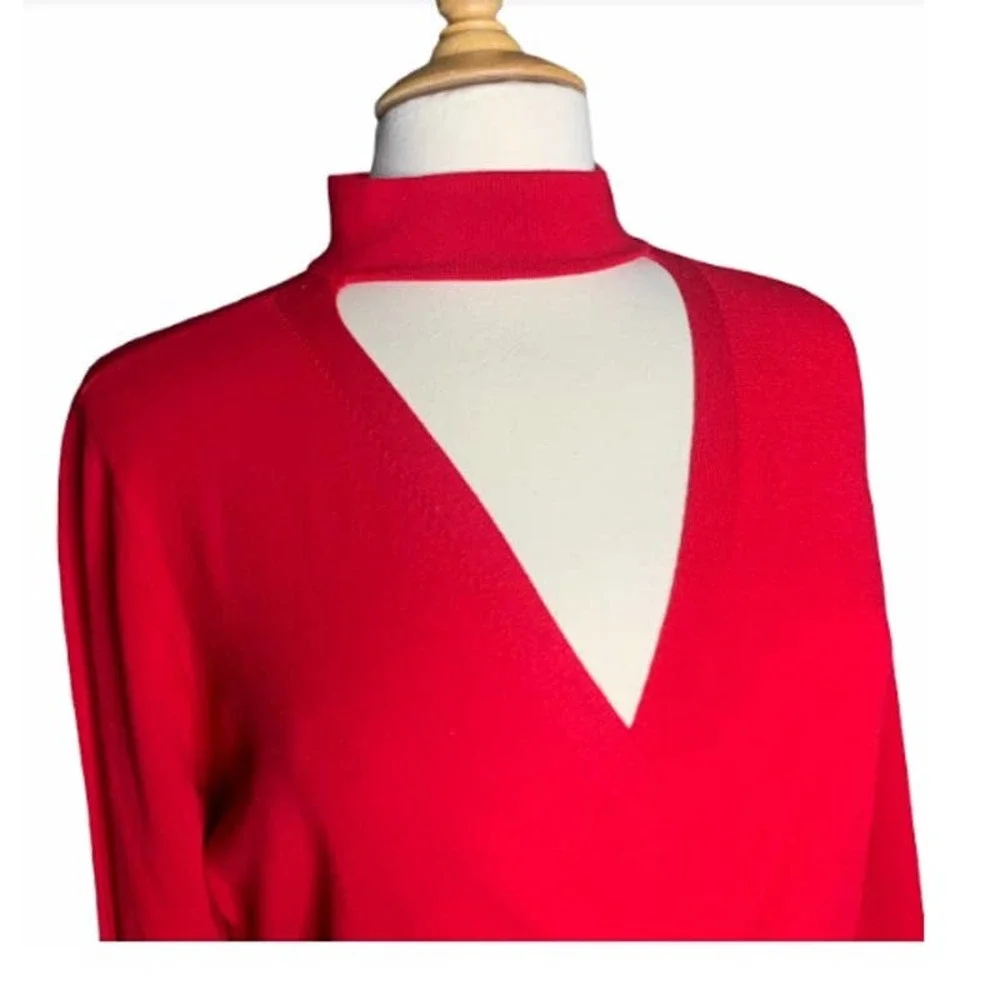 Vince Camuto Red Mock Choker Neck Faux Wrap Dress - Picture 2 of 8